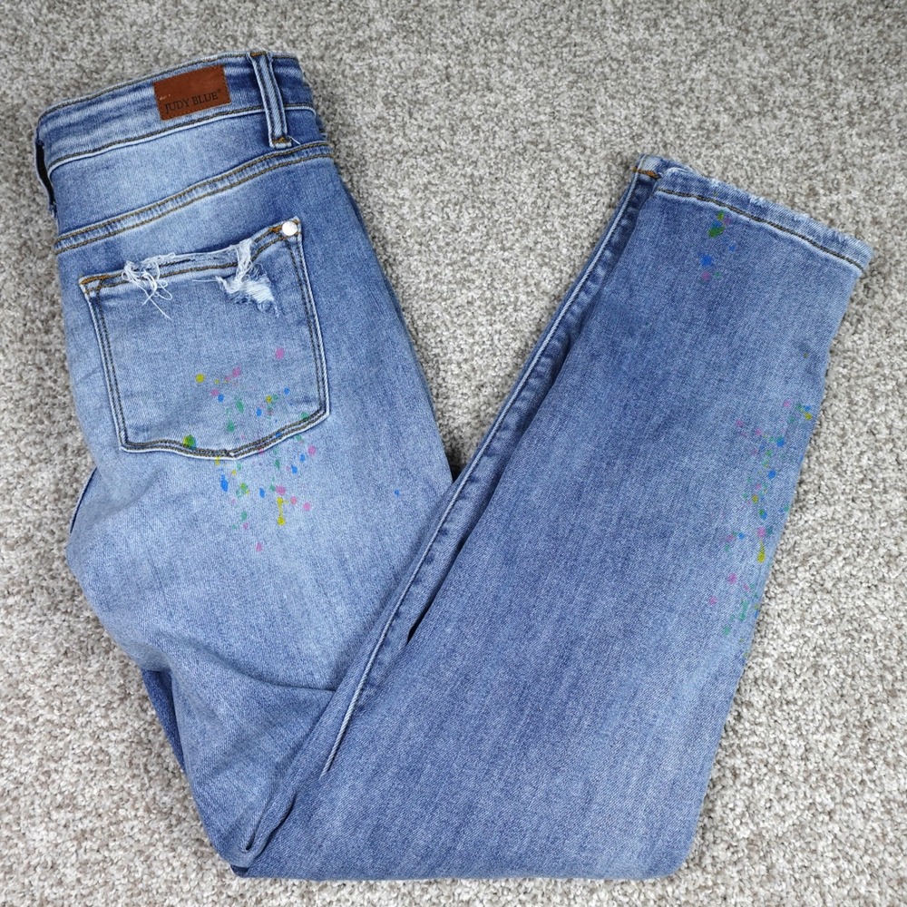 Judy Blue Boyfriend Fit Jeans Women's Size 5/27‎ Distressed Paint Splatter